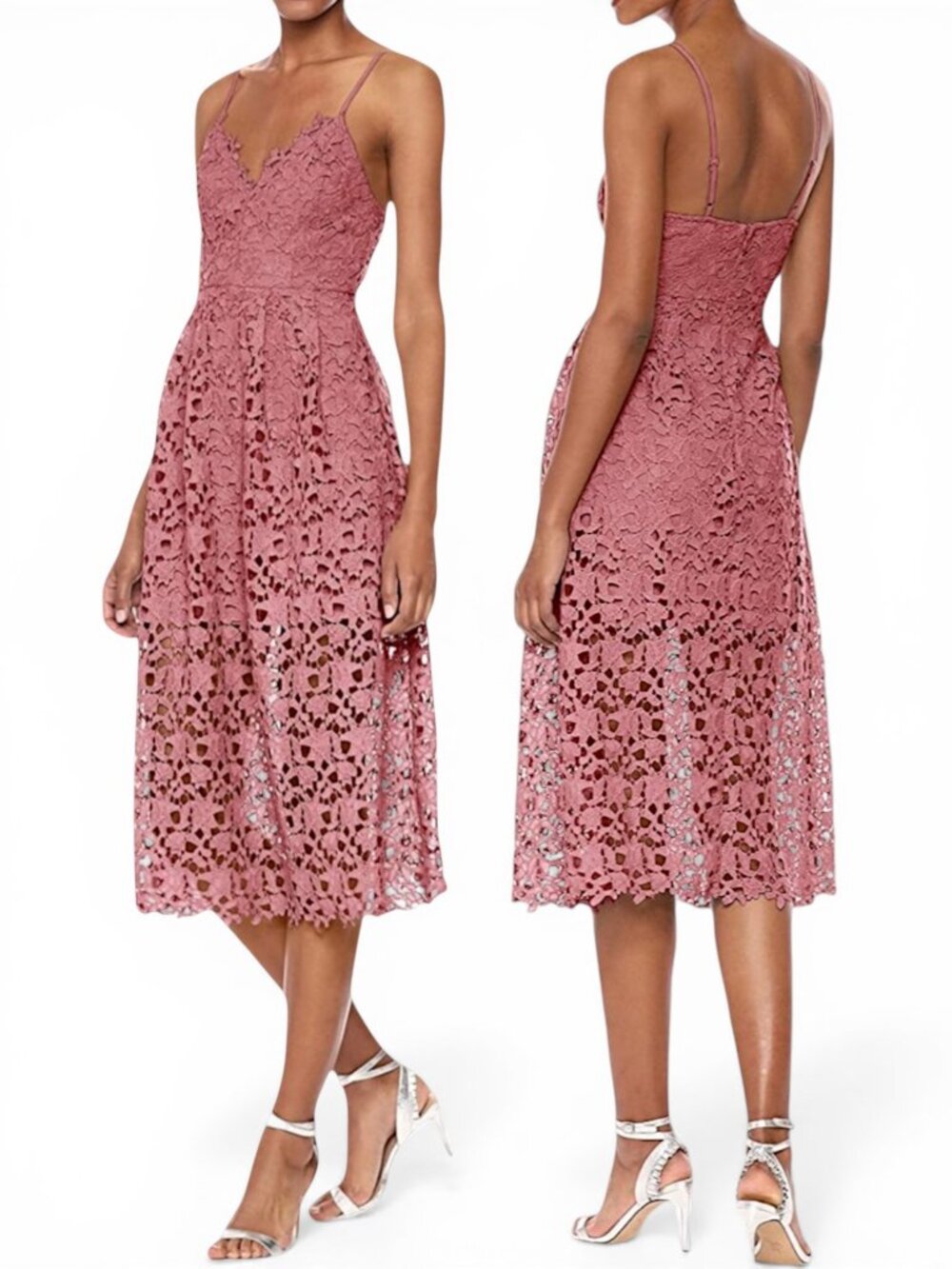 ASTR the Label Pink Mauve Lace A-Line Midi Dress Summer Feminine NWT New S